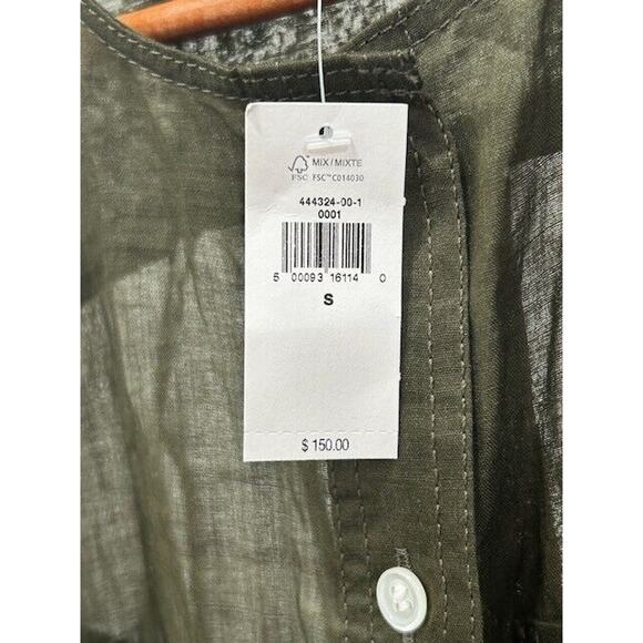 Banana Republic Ramie Shirt Dress Sheer Button Up Long Sleeves Green Small NWT - Picture 5 of 9